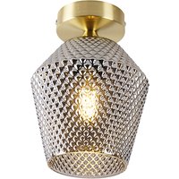 Art Deco plafondlamp messing met smoke glas - Karce