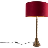 Art Deco tafellamp brons velours kap rood 35 cm - Pisos