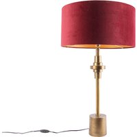 Art Deco tafellamp brons velours kap rood 50 cm - Diverso