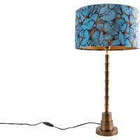 Art Deco tafellamp brons velours kap vlinder dessin 35 cm - Pisos