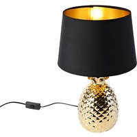 Art Deco tafellamp goud met zwart-gouden kap - Pina