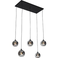 Art deco hanglamp zwart met smoke glas 5-lichts - Wallace