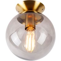 Art deco plafondlamp messing met smoke glas - Pallon