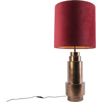 Art deco tafellamp brons velours kap rood met goud 50cm - Bruut
