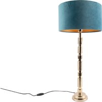 Art deco tafellamp goud met velours blauwe kap 35 cm - Torre