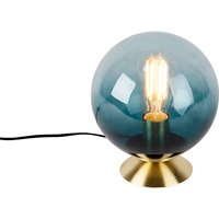 Art deco tafellamp messing met oceaanblauw glas - Pallon