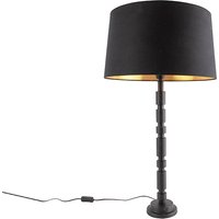 Art deco tafellamp zwart met katoenen kap 45 cm - Torre