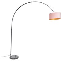 Booglamp zwart velours kap roze met goud 50 cm - XXL