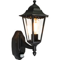 Buiten wandlantaarn zwart met bewegingssensor IP44 - New Orleans up
