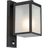 Buiten wandlantaarn zwart met ribbel glas en bewegingssensor - Charlois