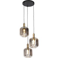 Design hanglamp zwart met goud en smoke glas 3-lichts - Zuzanna