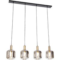 Design hanglamp zwart met goud en smoke glas 4-lichts - Zuzanna