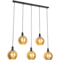 Design hanglamp zwart met goud glas 5-lichts - Bert