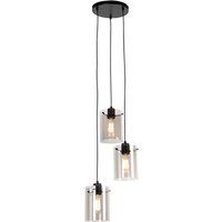 Design hanglamp zwart met smoke glas 3-lichts - Dome