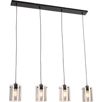 Design hanglamp zwart met smoke glas 4-lichts - Dome