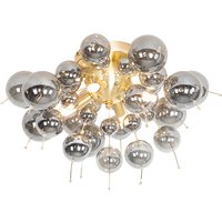 Design plafondlamp messing met smoke glas 4-lichts - Explode
