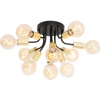 Design plafondlamp zwart met goud 10-lichts - Juul
