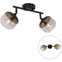 Design spot zwart met goud en smoke glas 2-lichts - Kyan