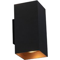 Design vierkante wandlamp zwart met gouden binnenkant - Sab