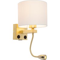 Gouden wandlamp USB met witte kap - Brescia Combi