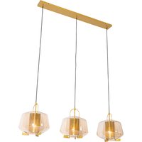 Hanglamp goud met amber glas 30 cm langwerpig 3-lichts - Kevin