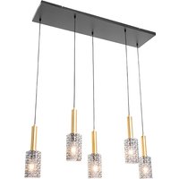 Hanglamp goud met smoke glas langwerpig 5-lichts - Elva