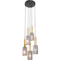 Hanglamp goud met smoke glas rond 5-lichts - Elva