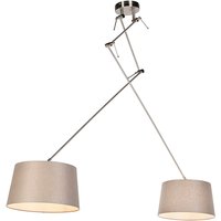 Hanglamp met linnen kappen taupe 35 cm - Blitz II staal