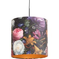 Hanglamp met velours kap bloemen met goud 40 cm - Combi