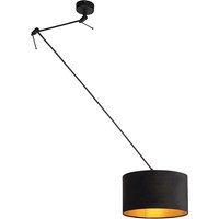 Hanglamp met velours kap zwart met goud 35 cm - Blitz I zwart