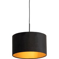 Hanglamp met velours kap zwart met goud 35 cm - Combi