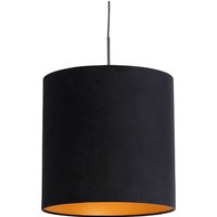 Hanglamp met velours kap zwart met goud 40 cm - Combi