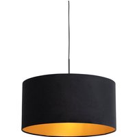 Hanglamp met velours kap zwart met goud 50 cm - Combi