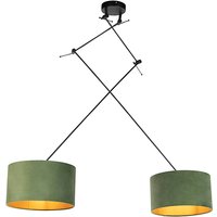 Hanglamp met velours kappen groen met goud 35 cm - Blitz II zwart