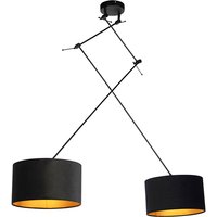 Hanglamp met velours kappen zwart met goud 35 cm - Blitz II zwart