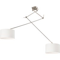 Hanglamp staal met kap 35 cm wit verstelbaar 2-lichts - Blitz