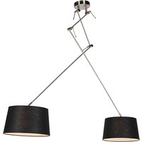 Hanglamp staal met linnen kappen zwart 35 cm 2-licht - Blitz