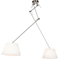 Hanglamp staal met plisse kappen crème 35 cm 2-lichts - Blitz