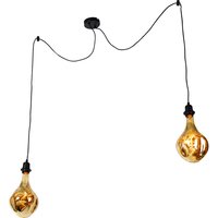 Hanglamp zwart 2-lichts incl. LED spiegel goud dimmable - Cava