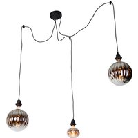 Hanglamp zwart 3-lichts incl. LED smoke dimbaar - Cava Luxe