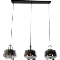Hanglamp zwart met smoke glas 30 cm langwerpig 3-lichts - Kevin