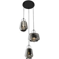 Hanglamp zwart met smoke glas rond 3-lichts - Kevin