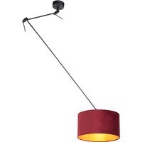 Hanglamp zwart met velours kap rood met goud 35 cm - Blitz