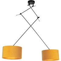 Hanglamp zwart met velours kappen oker met goud 35 cm - Blitz