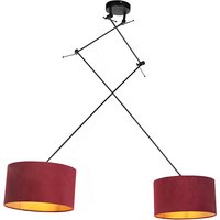 Hanglamp zwart met velours kappen rood met goud 35 cm 2-lichts - Blitz