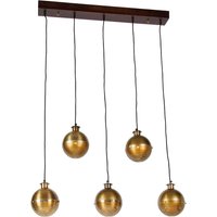 Industriële hanglamp brons met hout 5-lichts - Haicha