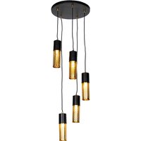 Industriële hanglamp zwart met goud 5-lichts - Raspi