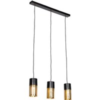 Industriële hanglamp zwart met goud langwerpig 3-lichts - Raspi