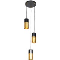 Industriële hanglamp zwart met goud rond 3-lichts - Raspi