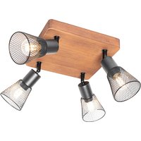 Industriële spot zwart met hout 4-lichts - Kristina